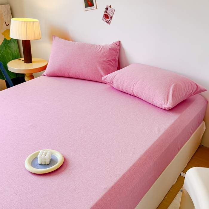 91家纺网 家纺一手货源 找家纺 2025新款全棉色织水洗棉床单床笠 玫红 床笠款