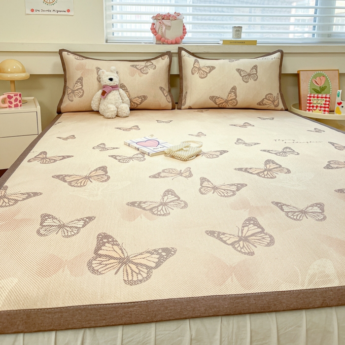 91家纺网 家纺一手货源 找家纺 慕澄家纺 2025新款小清新印花真冰藤系列凉席床席款 床席-翩翩蝴蝶