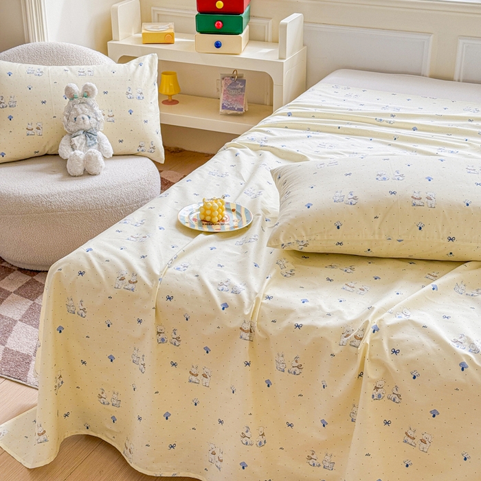 91家纺网 家纺一手货源 找家纺 2025新款全棉床单床笠 熊护萌兔 床单款