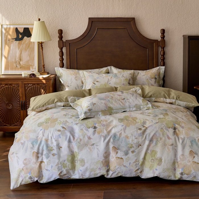 91家纺网 家纺一手货源 找家纺 由丽家纺 2025新款柔棉数码印花四件套系列 椿沐