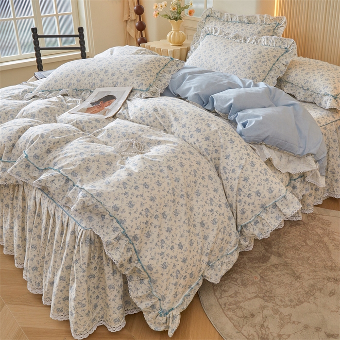 91家纺网 家纺一手货源 找家纺 2025新款韩版全棉公主风床裙单品 海韵花