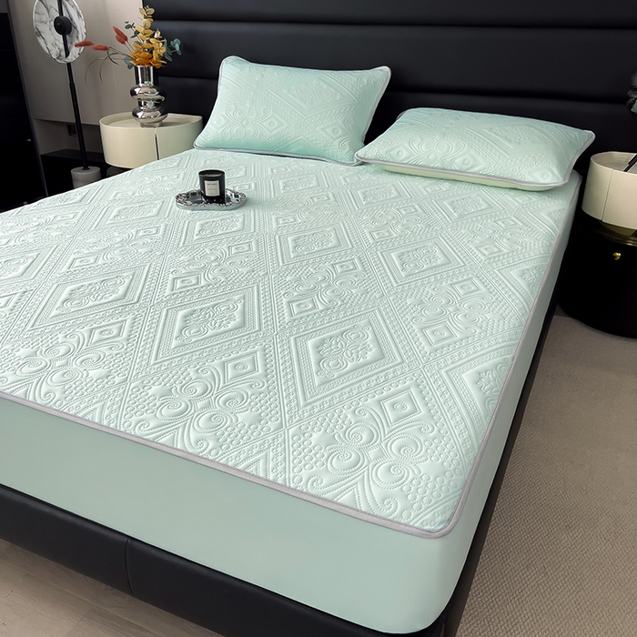 91家纺网 家纺一手货源 找家纺 世纪绒品 2025新款A类凉感压花单床笠单夏被 薄荷浅绿-单床笠