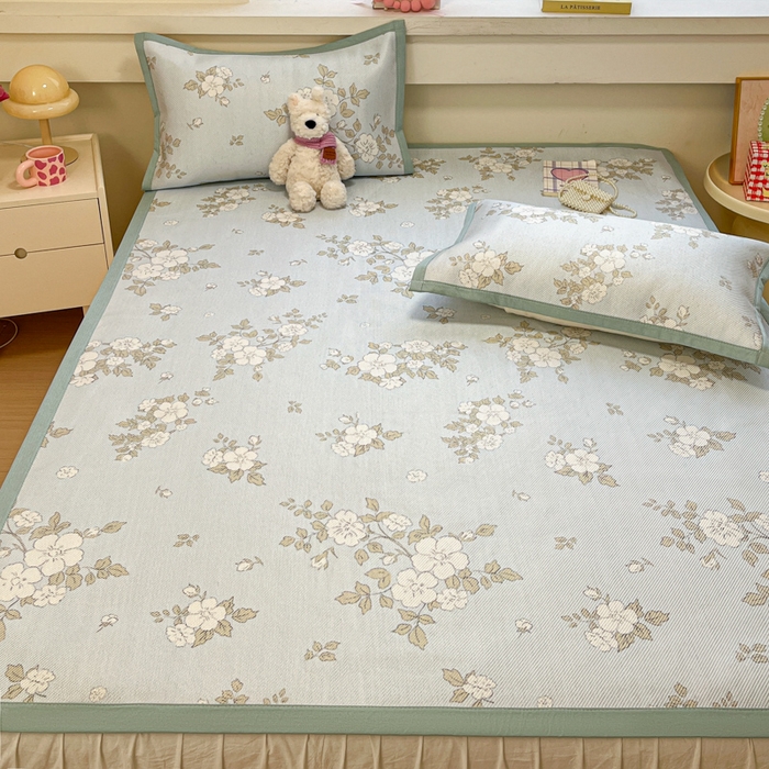 91家纺网 家纺一手货源 找家纺 慕澄家纺 2025新款小清新印花真冰藤系列凉席床席款 床席-缇蓝