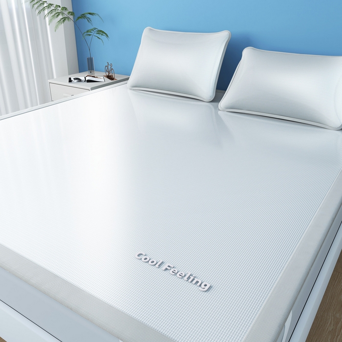 91家纺网 家纺一手货源 找家纺 2025新款云母冰川凉席床笠 云母冰川-灰（条席）