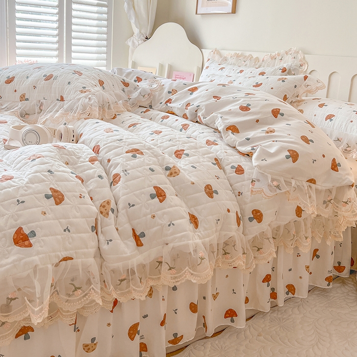 91家纺网 家纺一手货源 找家纺 网红馆 2025新款水洗棉印花床盖四件套 蘑菇乐园