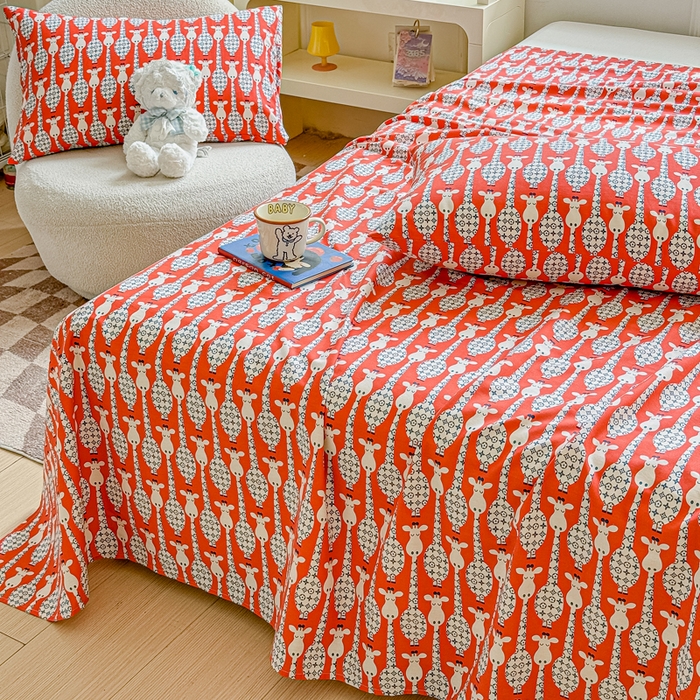 91家纺网 家纺一手货源 找家纺 2025新款全棉床单床笠 长颈鹿 床单款