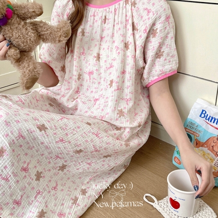 91家纺网 家纺一手货源 找家纺 （总）2025新款短袖绉布松紧裙家居服