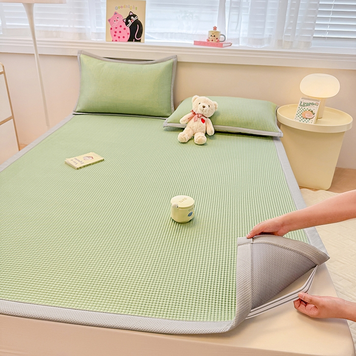 91家纺网 家纺一手货源 找家纺 金盛纺 2025新款冰豆豆凉席-床席款 华夫格-绿