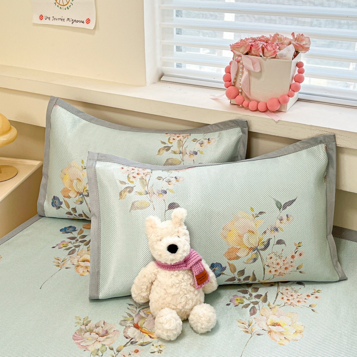 91家纺网 家纺一手货源 找家纺 慕澄家纺 2025新款小清新印花真冰藤系列凉席床席款 床席-陌上花开