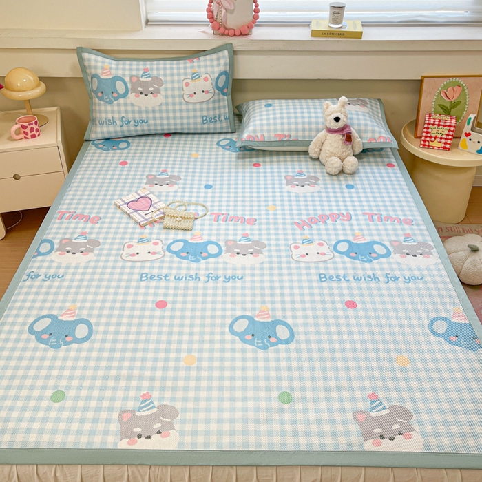 91家纺网 家纺一手货源 找家纺 慕澄家纺 2025新款小清新印花真冰藤系列凉席床席款 床席-趣乐园