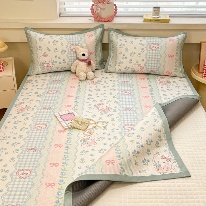 91家纺网 家纺一手货源 找家纺 慕澄家纺 2025新款小清新印花真冰藤系列凉席床席款 床席-蓝系宠儿