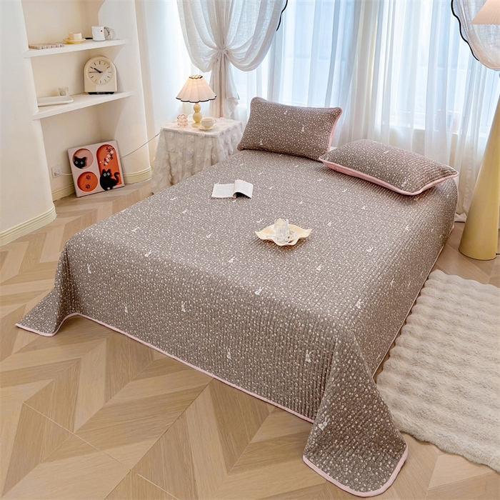 91家纺网 家纺一手货源 找家纺 恒爱 2025新款全棉印花单床盖 瞭望兔-咖