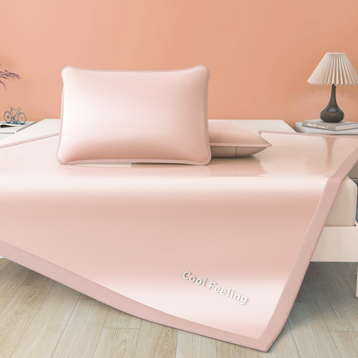 91家纺网 家纺一手货源 找家纺 2025新款云母冰川凉席床笠 云母冰川-粉（条席）