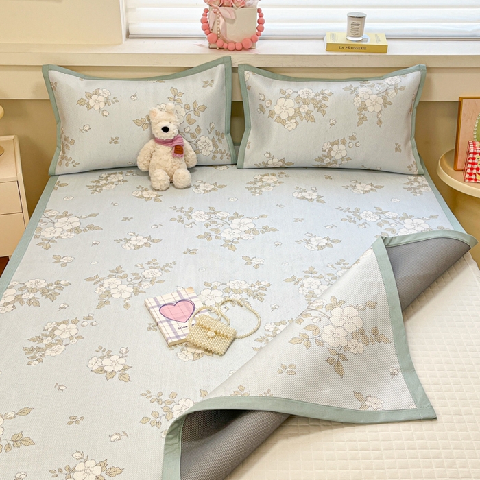 91家纺网 家纺一手货源 找家纺 慕澄家纺 2025新款小清新印花真冰藤系列凉席床席款 床席-缇蓝