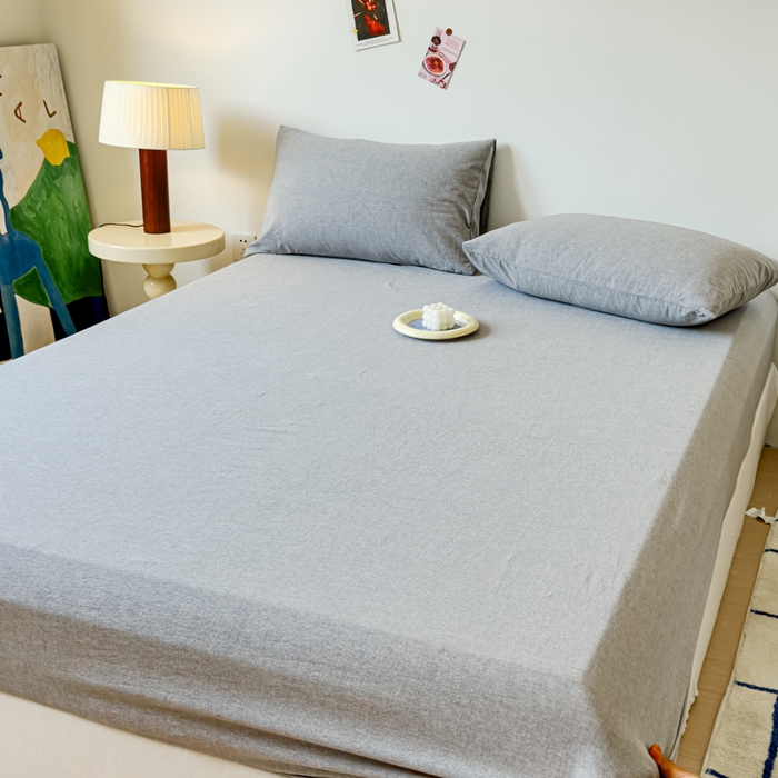 91家纺网 家纺一手货源 找家纺 2025新款全棉色织水洗棉床单床笠 青灰 床笠款
