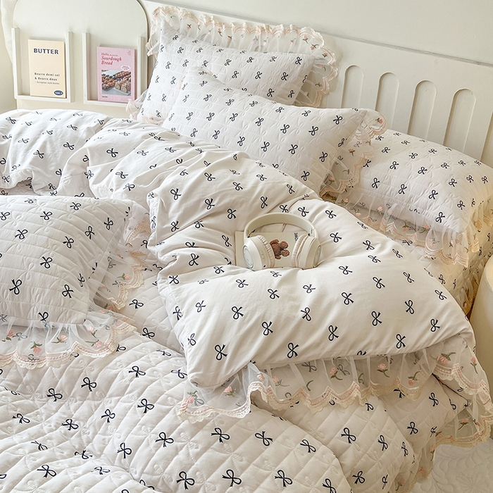 91家纺网 家纺一手货源 找家纺 网红馆 2025新款水洗棉印花床盖四件套 蝴蝶结