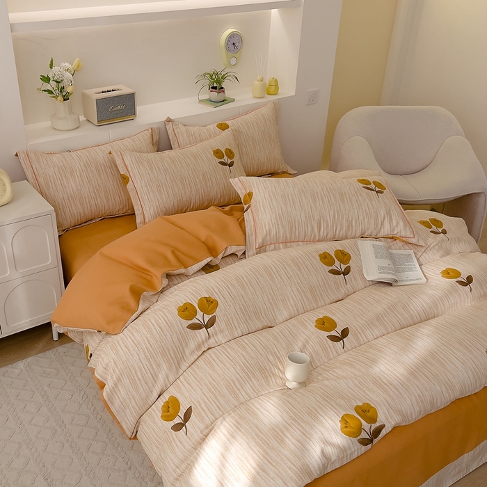 91家纺网 家纺一手货源 找家纺 优品阁 2024新款全棉磨毛四件套 多洛塔-咖