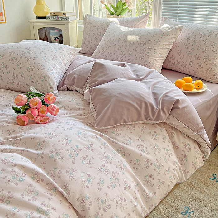 91家纺网 家纺一手货源 找家纺 2025新款水洗云朵糯糯棉简约风ins风小碎花被套床单款床笠款三四件套 花梦