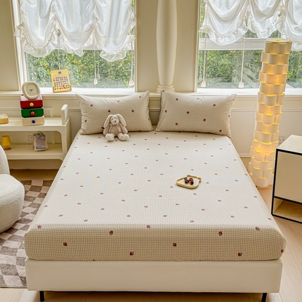 2025新款全棉床单床笠 格子草莓 床笠款