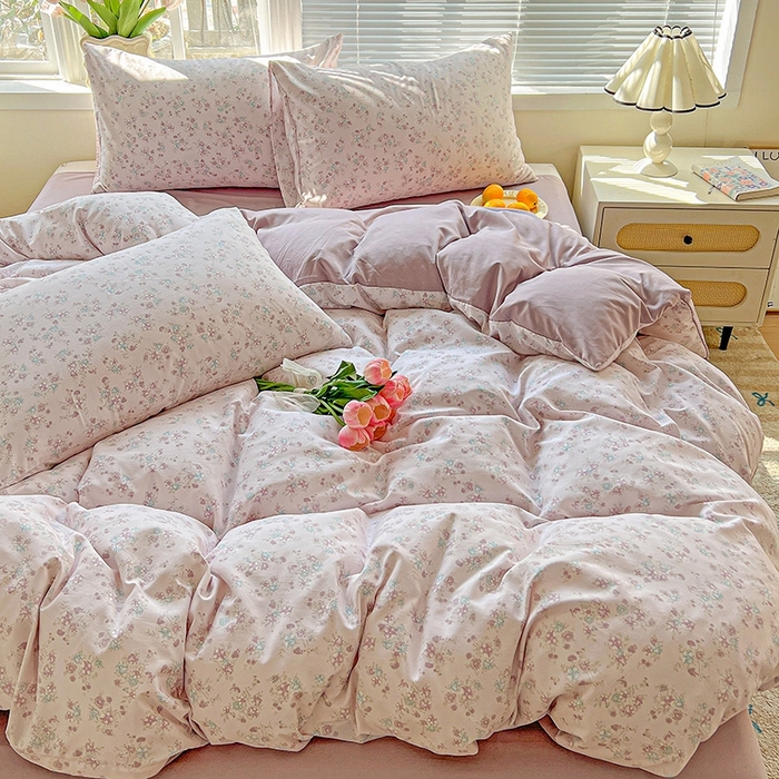 91家纺网 家纺一手货源 找家纺 2025新款水洗云朵糯糯棉简约风ins风小碎花被套床单款床笠款三四件套 花梦