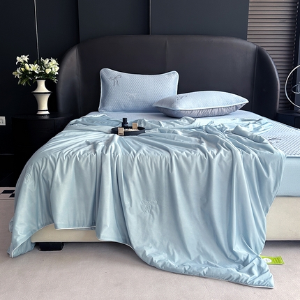 网客家纺 2025新款冰豆豆蝴蝶结绣花床笠夏被四件套系列 蝴蝶结-蓝