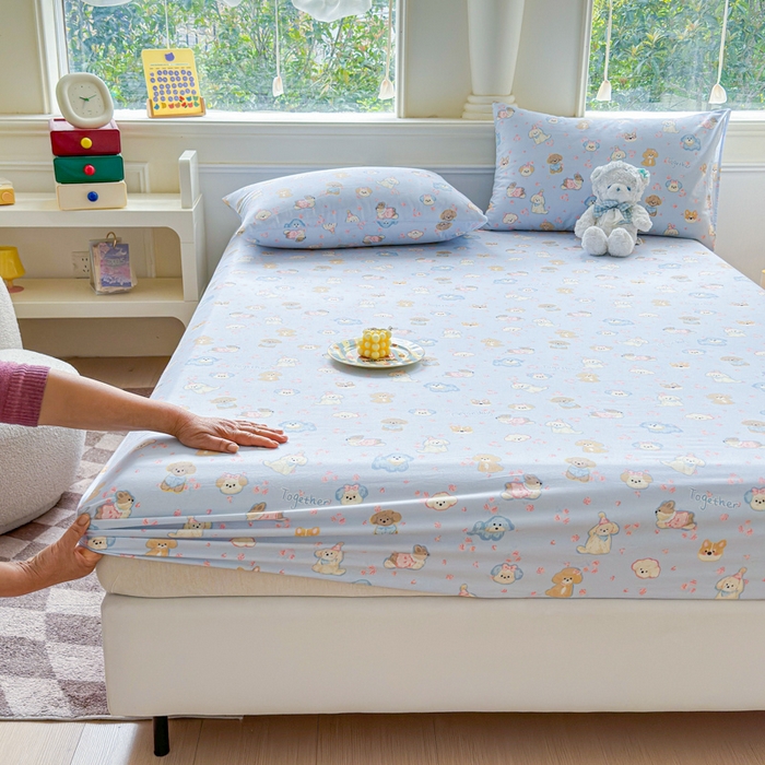 91家纺网 家纺一手货源 找家纺 2025新款全棉床单床笠 小奶狗 床笠款