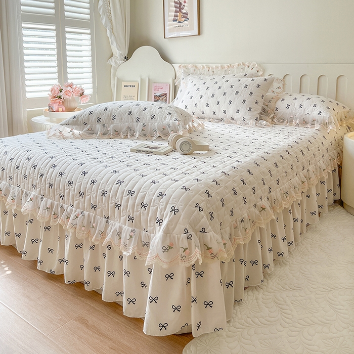 91家纺网 家纺一手货源 找家纺 网红馆 2025新款水洗棉印花床盖四件套 蝴蝶结