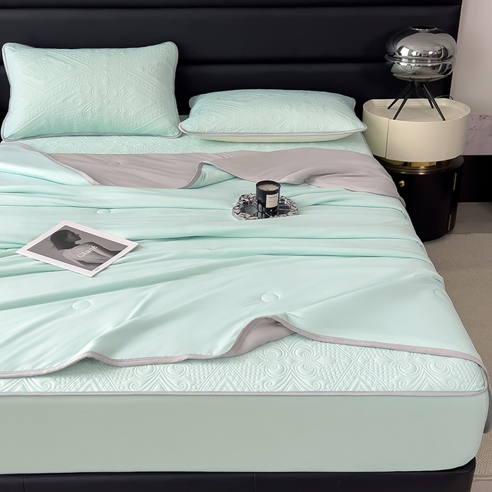 91家纺网 家纺一手货源 找家纺 世纪绒品 2025新款A类凉感压花单床笠单夏被 薄荷浅绿-单床笠