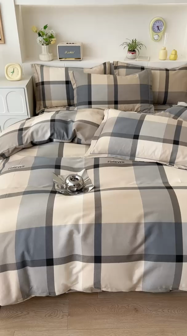 91家纺网 家纺一手货源 找家纺 优品阁 2024新款全棉磨毛四件套 曼迪-咖