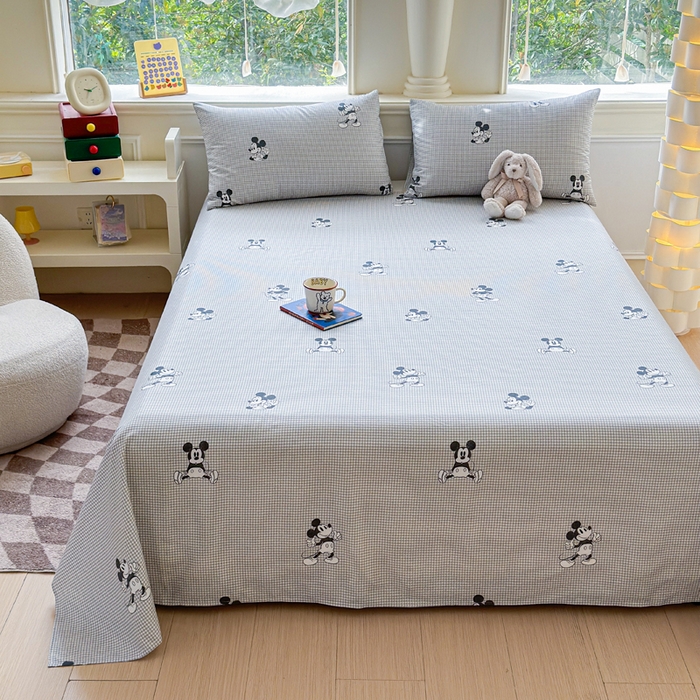 91家纺网 家纺一手货源 找家纺 2025新款全棉床单床笠 灰格米奇 床单款