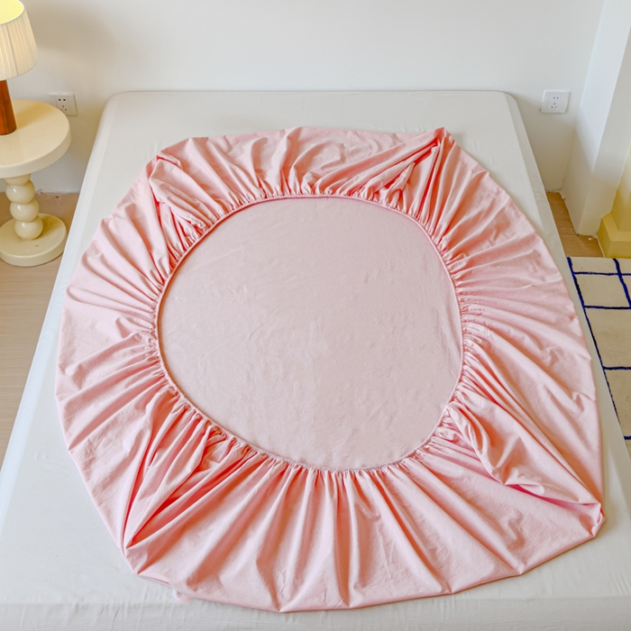 91家纺网 家纺一手货源 找家纺 2025新款全棉色织水洗棉床单床笠 嫩粉 床笠款