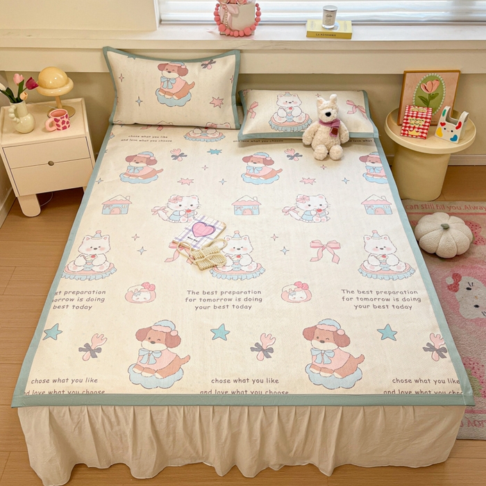 91家纺网 家纺一手货源 找家纺 慕澄家纺 2025新款小清新印花真冰藤系列凉席床席款 床席-游园会