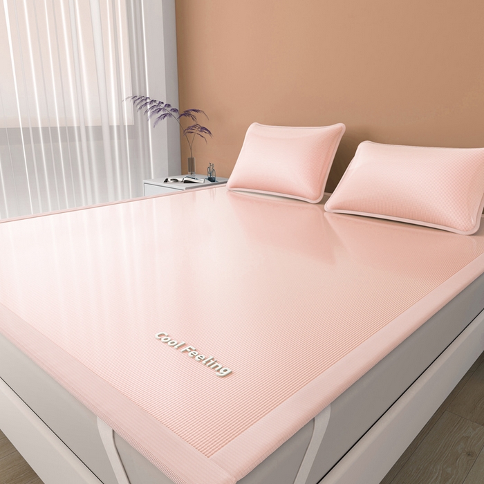 91家纺网 家纺一手货源 找家纺 2025新款云母冰川凉席床笠 云母冰川-粉（条席）