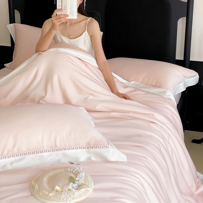 91家纺网 家纺一手货源 找家纺 云栖家居 2025天丝棉镂空四件套-观夏 观夏-粉