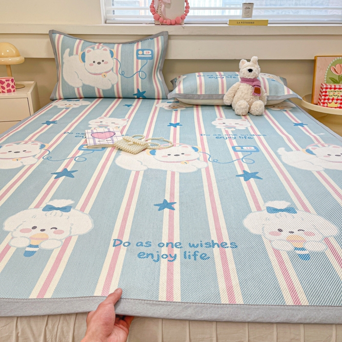 91家纺网 家纺一手货源 找家纺 慕澄家纺 2025新款小清新印花真冰藤系列凉席床席款 床席-元气崽崽