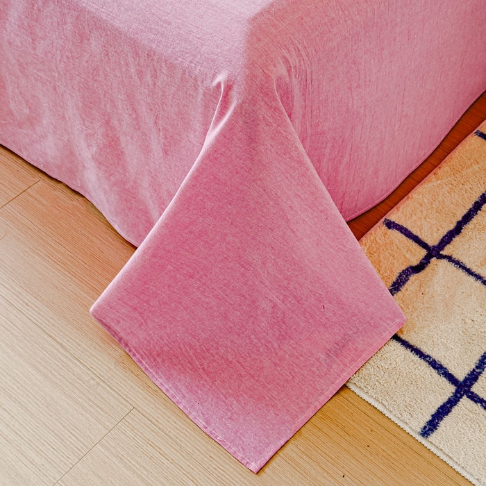 91家纺网 家纺一手货源 找家纺 2025新款全棉色织水洗棉床单床笠 玫红 床单款