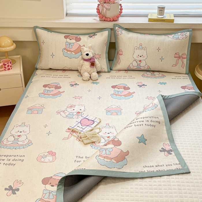 91家纺网 家纺一手货源 找家纺 慕澄家纺 2025新款小清新印花真冰藤系列凉席床席款 床席-游园会