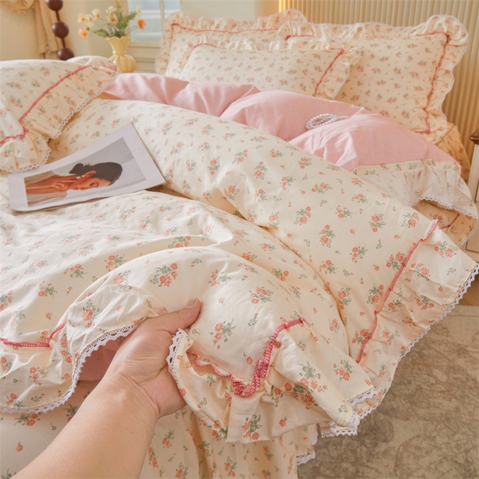 91家纺网 家纺一手货源 找家纺 2025新款韩版全棉公主风床裙单品 夕颜