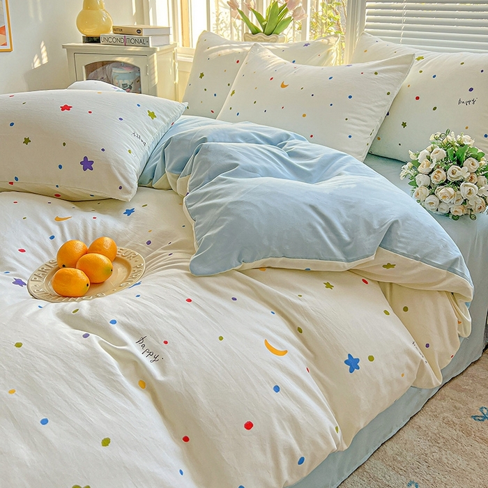 91家纺网 家纺一手货源 找家纺 2025水洗棉双层纱简约风ins风小碎花被套床单款床笠款三四件套-单被套 星月