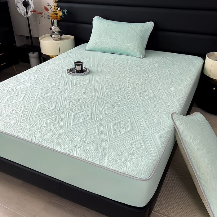 91家纺网 家纺一手货源 找家纺 世纪绒品 2025新款A类凉感压花单床笠单夏被 薄荷浅绿-单床笠