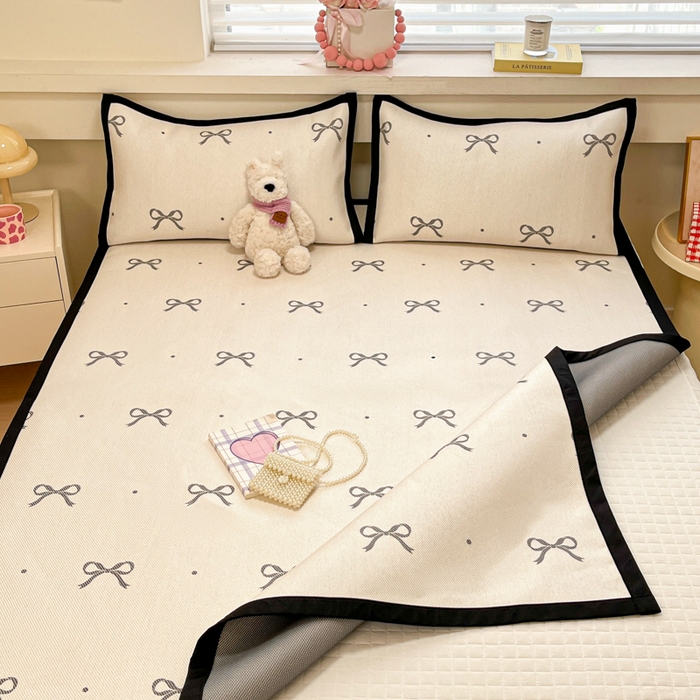 91家纺网 家纺一手货源 找家纺 慕澄家纺 2025新款小清新印花真冰藤系列凉席床席款 床席-波点蝴蝶结