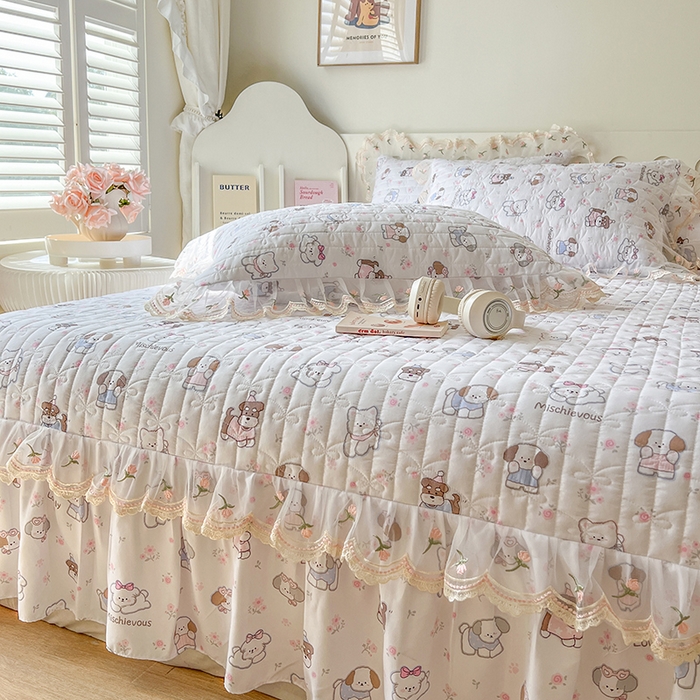 91家纺网 家纺一手货源 找家纺 网红馆 2025新款水洗棉印花床盖四件套 汪汪乐园