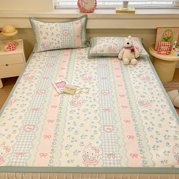 91家纺网 家纺一手货源 找家纺 慕澄家纺 2025新款小清新印花真冰藤系列凉席床席款 床席-蓝系宠儿