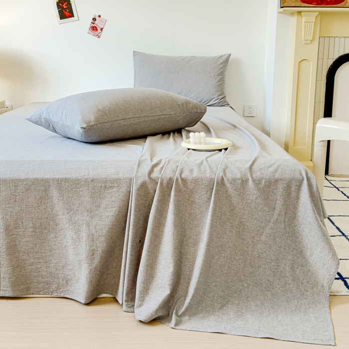 91家纺网 家纺一手货源 找家纺 2025新款全棉色织水洗棉床单床笠 青灰 床单款