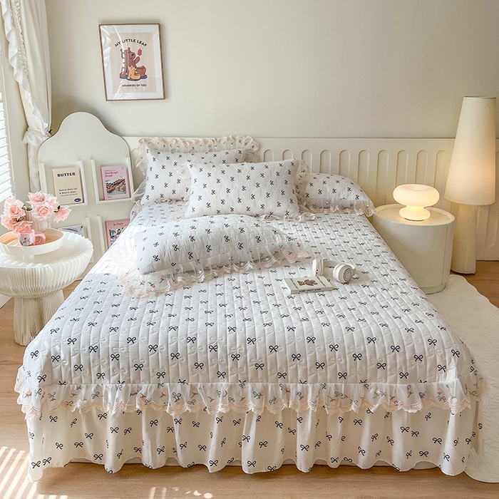 91家纺网 家纺一手货源 找家纺 网红馆 2025新款水洗棉印花床盖四件套 蝴蝶结