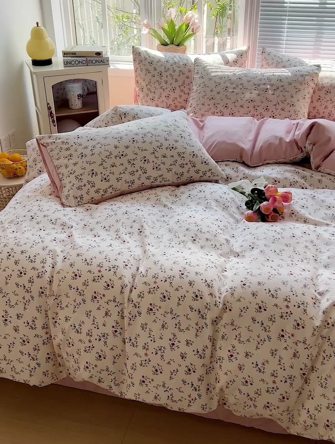 91家纺网 家纺一手货源 找家纺 2025水洗棉双层纱简约风ins风小碎花被套床单款床笠款三四件套-单被套 忘忧草