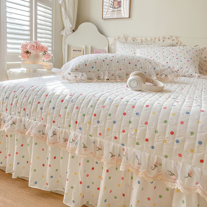 91家纺网 家纺一手货源 找家纺 网红馆 2025新款水洗棉印花床盖四件套 奶油波点