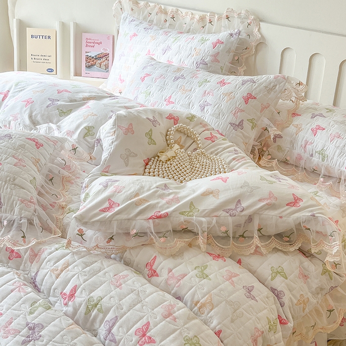 91家纺网 家纺一手货源 找家纺 网红馆 2025新款水洗棉印花床盖四件套 蝶之舞