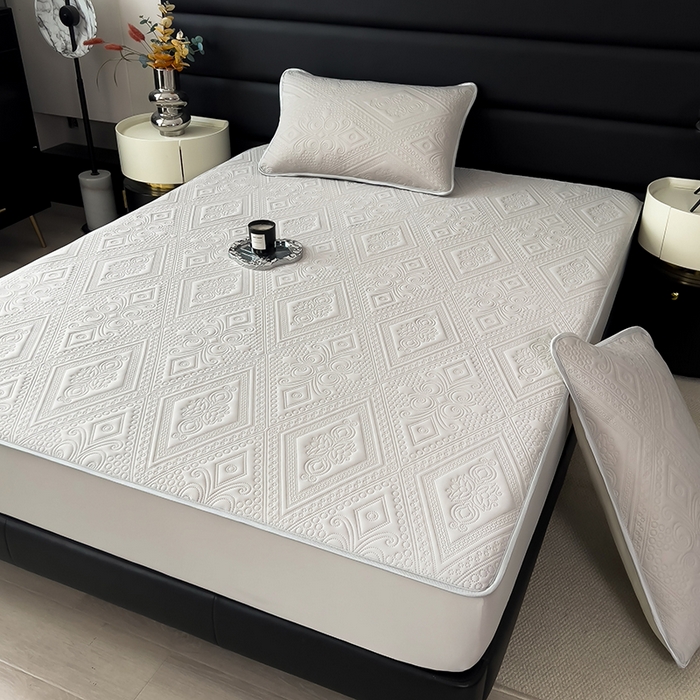 91家纺网 家纺一手货源 找家纺 世纪绒品 2025新款A类凉感压花单床笠单夏被 星月浅灰-单夏被