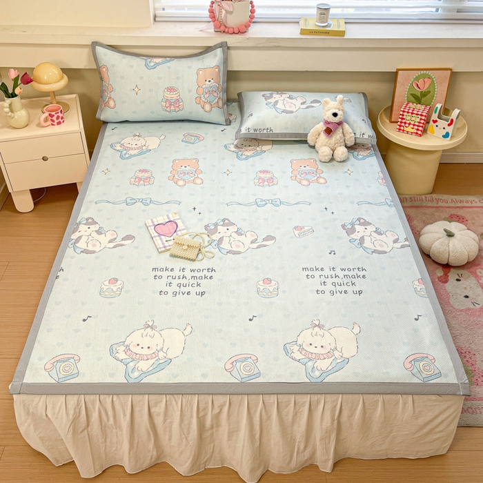 91家纺网 家纺一手货源 找家纺 慕澄家纺 2025新款小清新印花真冰藤系列凉席床席款 床席-害羞喵